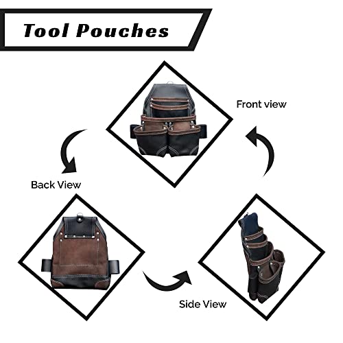 Leather Tool Pouch | Premium Quality Cow Grain Oil-Tanned Leather | Heavy Duty Carpenter Tool Pouch Bag With Reinforced Seams And 2 Snap Loops, Black #TOP1