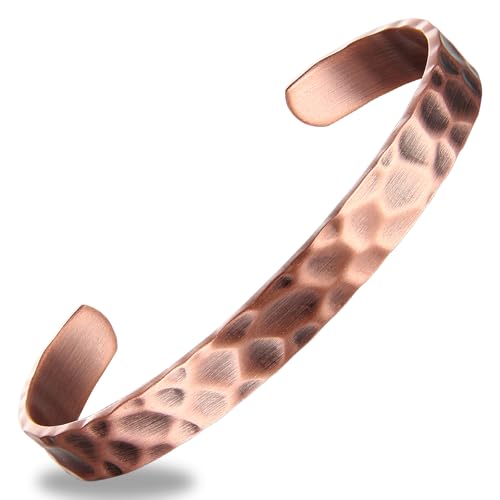 MagEnergy Kupferarmband Herren Damen 100% Reines Kupfer Armband Flexibel Einstellbar Modisches Handgemachtes Schmuckstück mit Geschenkbox (Hammered Tibetan)