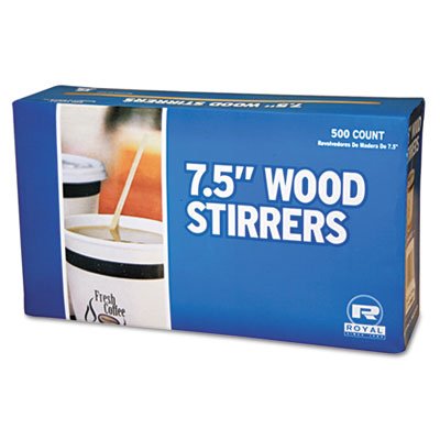 Wood Coffee Stirrers, 7 1/2 Long, Woodgrain, 500 Stirrers/Box, 10 Boxes/Carton (7 Cartons)