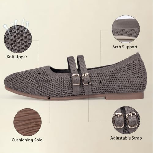 Image of Frank Mully Women's Flats Square Toe Mary Jane Shoes Ballet Flats with Strap Comfortable Slip On Knit Shoes Dressy Casual
