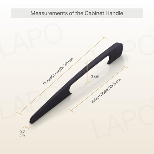 Image of LAPO 12 Inch Drawer Pull Handles for Wardrobe, Cabinet and Storage Cupboard, Comfortable Hold Shape, Strong Hardware Body, Hole to Hole Size 25.5 cm, Quick Mounting (Black, Pack of 2)