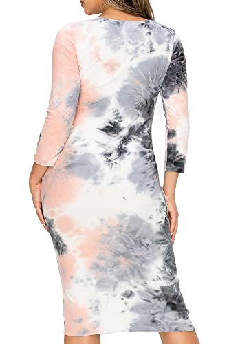 Image of ICONOFLASH Women's 3 /4 Sleeves Midi Bodycon Dress Crew Neck Fitted Dresses with Plus Size Options
