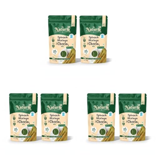 Image of The Naturik Co Chilla Mix | Spinach Moringa Cheela Mix | No Maida No Palm Oil High Protein Gluten Free & Fiber Rich Breakfast | 200g Ready to Cook Chila /Dosa Mix | Lentils & Millets Moong dal Chilla