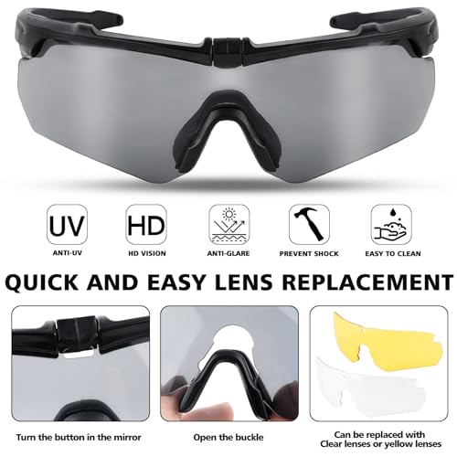 GGBuy Tactical Shooting Glasses Safety Glasses Hunting Riding Interchangeable Lens Wrap-Around High Impact Eye Protection