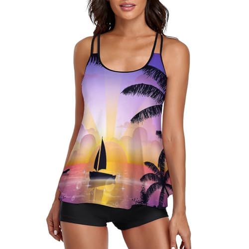 Maillot de bain tankini femme couvrant pour dissimuler le ventre avec shorty et robe