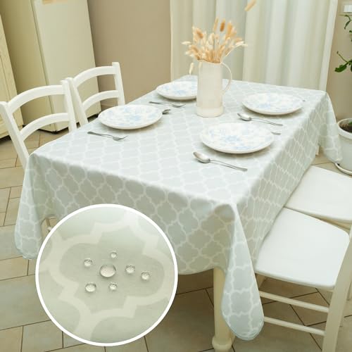moorg Mantel antimanchas, 140 x 180 cm, impermeable, color verde agua, mantel antimanchas, rectangular, para exterior e interior