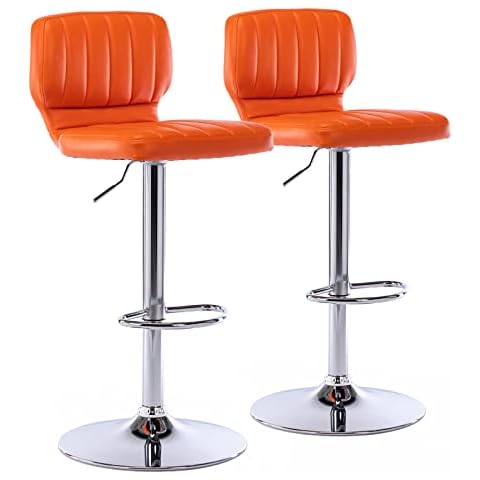 Brage Living Adjustable Bar Stools Set of 2, Modern PU Leather Swivel Barstools with Back, Armless Airlift Counter Height Bar Chairs for Kitchen Dining Pub Cafe (Orange) Cover