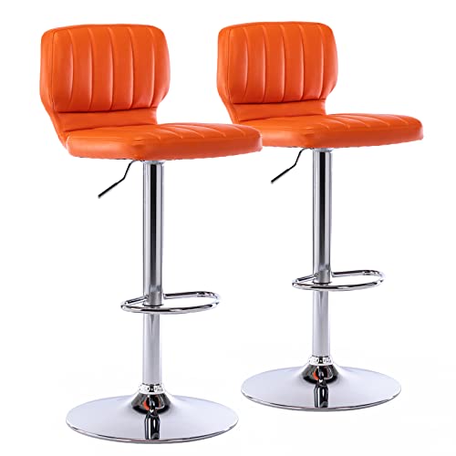 Brage Living Adjustable Bar Stools Set Of 2, Modern Pu Leather Swivel Barstools With Back, Armless Airlift Counter Height Bar Chairs For Kitchen Dining Pub Cafe (Orange) #TOP6