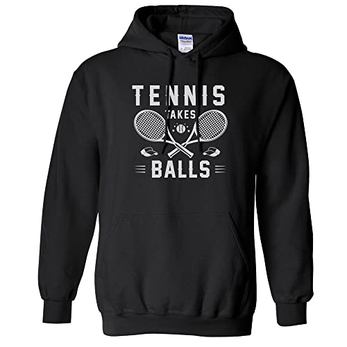 Tennis Takes Balls Hoodie Sweatshirt Unisex Large Black