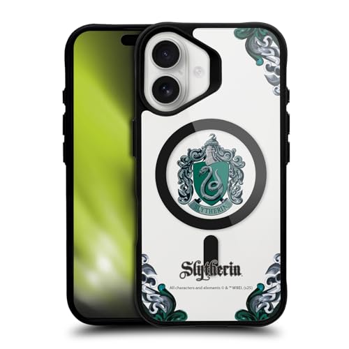 Head Case Designs Officially Licensed Harry Potter Slytherin Houses Black Shockproof Bumper Case [Military Grade Protection] Compatible with Apple iPhone 16 and Compatible with MagSafe