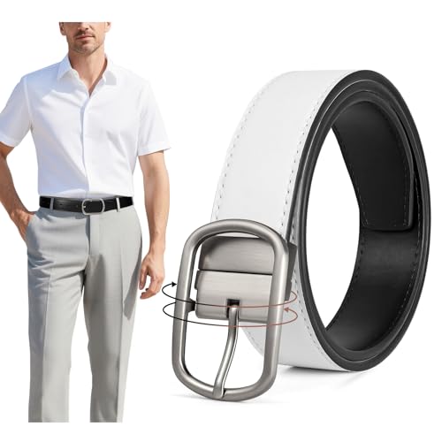 SANSTHS Reversible Leather Belts for Men-Dual Sided Casual Golf Dress Leather Belt-2 Sides in 1 Belt