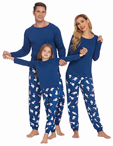 Ekouaer Family Matching Pajamas Christmas Sleepwear Long Sleeve Sleep Shirt with Plaid Pants Soft Loungewear Pjs Set S-XXL