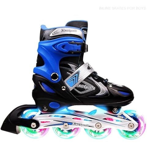 Xino Sports Kids Inline Skates for Girls & Boys - Adjustable Inline Skates with LED Illuminating Light Up Wheels - Youth Skates Can Be Used Indoors & Outdoors (Blue, Medium - 1-4) Cover