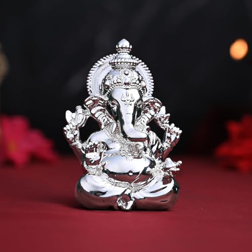 Image of Artarium 3.5 Inch Silver Plated Small Ganesha Idol Murti, Ganpati Bappa Lord Ganesh Statue for Car Dashboard, Home Decor, Puja Room, Spiritual Gift & Decorative