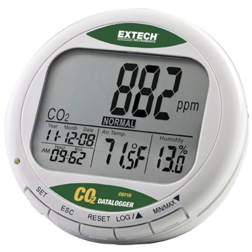 Image of Extech CO210 Air Quality Carbon Dioxide Data Logger | CO2 0-9999 ppm, temp, humidity, 5333 entries per parameter, baseline calibration, alarms, AC adapter, USB