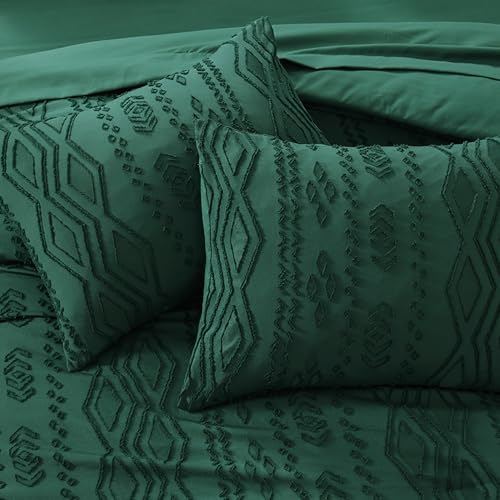 AMBERSPACE Full Size Comforter Set Emerald Green, Tufted Boho Bedding Dark Green Farmhouse Bed Set, All Season 7 Pieces Bed in a Bag with Sheets, Pillowcases & Shams — view 6