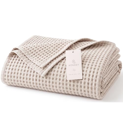 Image of Konssy Waffle Baby Blanket for Boys & Girls, Soft Newborn Swaddle Blanket | Waffle Knit, Cozy Crib Blanket Neutral for Nursery, Stroller & Toddler Bed, Machine Washable, 43 inch x 43 inch(Oat)