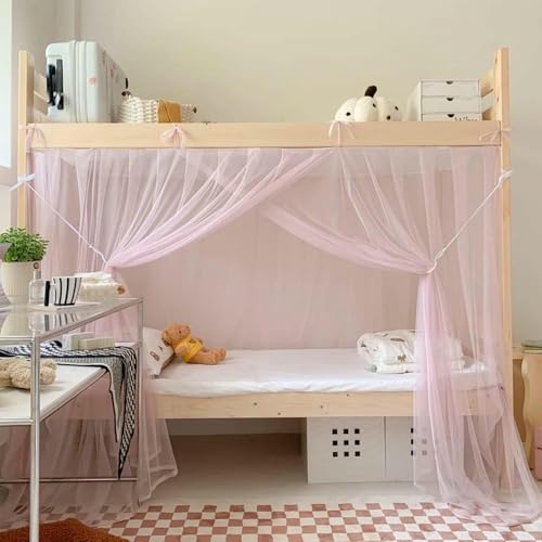 NYSDM Tenda Zanzariera per Letto a Castello Rosa a Maglia Fine Protezione dagli Insetti con Supporto Angolare ad Apertura Singola Repellente
