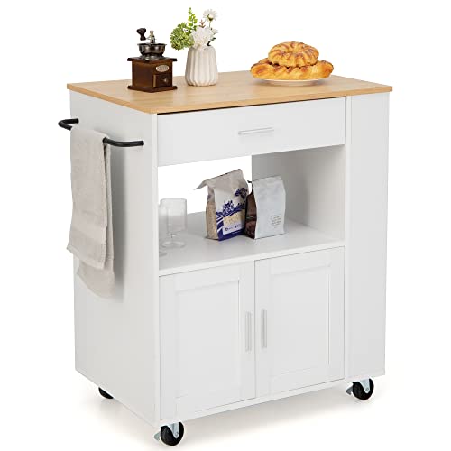 LOKO Kitchen Island on Wheels Kitchen Trolley Cart with Towel Rack Spice Rack Rolling Kitchen Island with 2 Lockable Wheels Small Kitchen Storage Islands Carts 325 x 20 x 365 Inches White