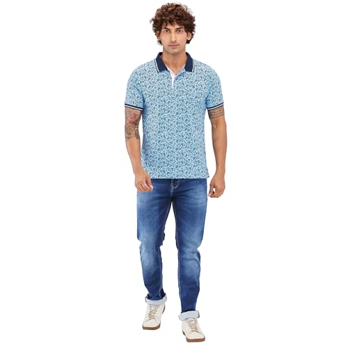 Image of Raymond Men's Modern Fit Print Pattern Pure Cotton Half Sleeve Polo Casual T-Shirt