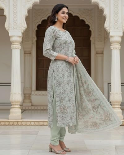 Image of KTI Women Floral Printed Cotton Suit for Women Unstitched - 2.5m Ethnic Salwar Suit Dress Material