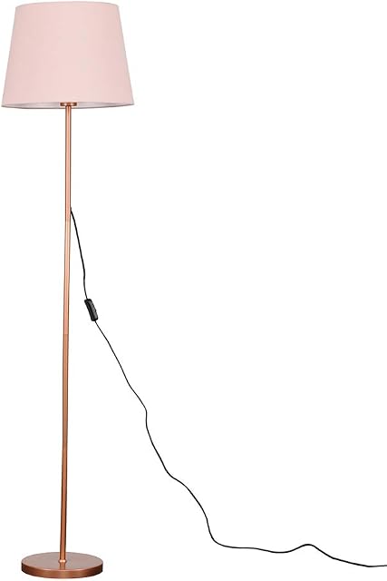 Modern Standard Floor Lamp in a Copper Metal Finish with a Pink Tapered Shade