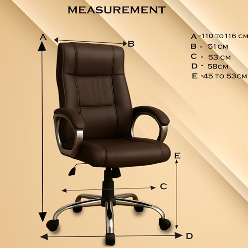 Image of Vista Ergonomic Leatherette Boss Chair for Office | High Back Revolving Chair for Home, Office, Study & Gaming | Height Adjustable Office Chair in Crome Base | 1pc (Brown)