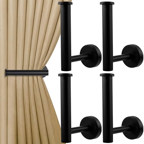4 Pack Curtain Holdbacks, Metal Curtain Tiebacks, Screw Drilled Curtain Hooks, L-Shaped Curtain Hooks, Drilled Curtain Tiebacks for Home Office Decorative Curtains (Black)
