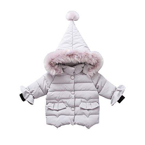 Toddler Baby Light Puffer Plush Hooded Down Jacket Faux Fur Coat Winter Windproof Thicken Fleece Warm Outwear for Boys Girls Alternative Hoods Pointed Hat Snowsuit Kids Parka Grey Ruffle 18-24 Months