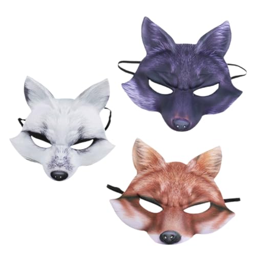 Demi-visage de renard en EVA, lot de 3 masques d'animal pour cosplay