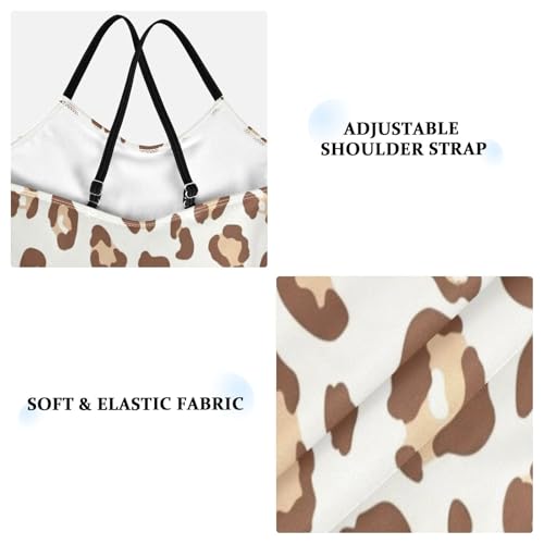 Leopard Print Soft Brown Beige Girls' Swimwear with Adjustable Shoulder Strap, Beach Apparel, 3-103