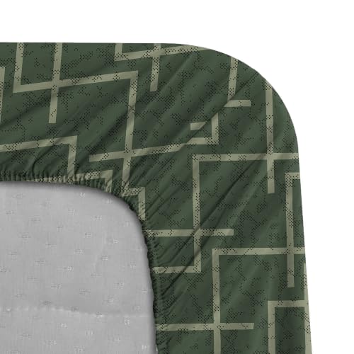 Image of Stoa Paris 100% Cotton King Size Fitted Bedsheet with 2 Pillow Covers, 180TC Printed Bedding Set, All-Season Comfort, Soft & Lightweight, Home Decor, Urbanscape - Olive Mesh (182cm x 198cm + 30cm)