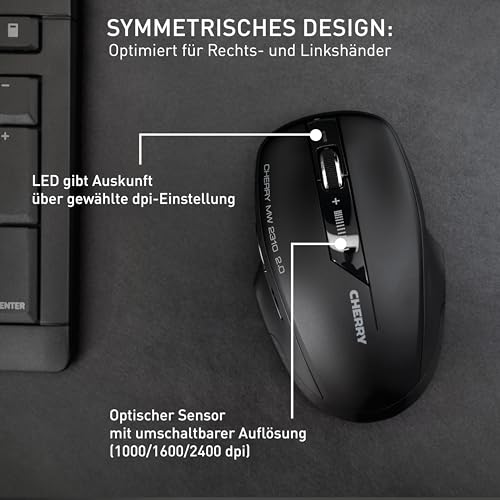 CHERRY MW 2310 2.0, Kabellose Optische Maus, Beidhändig Nutzbar, Schwarz – Ansicht 5