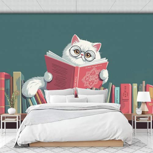 Papier Peint Panoramique Chat Rétro : Transformez un mur vide en bibliothèque colorée