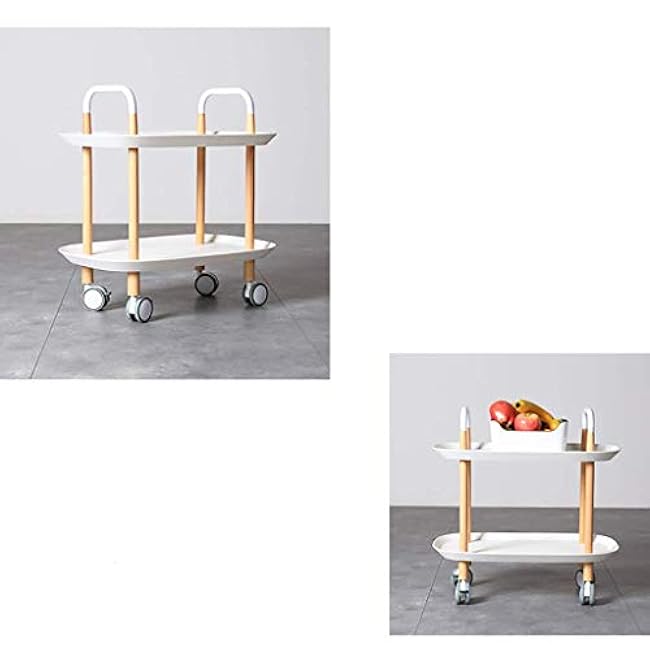 2 Tier Food Cart Wooden Stand with Polypropylene Trays and Lockable Wheels for Kitchen, Hotel, Restaurant, and Nursing Home.-hqpejDKz