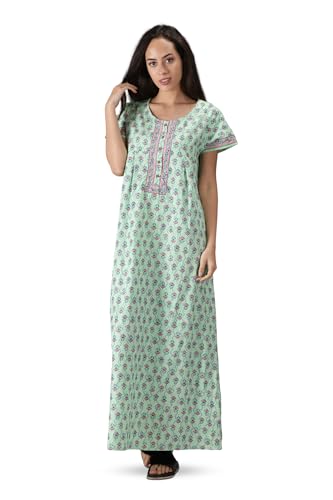 Image of NIHSAMAH Cotton Nighty for Women with Pocket, Premium Printed Long Nighty | Comfortable & Fancy Sleepwear /Nightwear