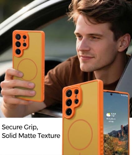 Image of VONZEE Matte Magnetic Case Compatible for Samsung Galaxy S24 Ultra Wireless Charging Shockproof Anti-Scratch TPU PC Slim Fit Full Protection Phone Cover for Samsung Galaxy S24 Ultra-Orange