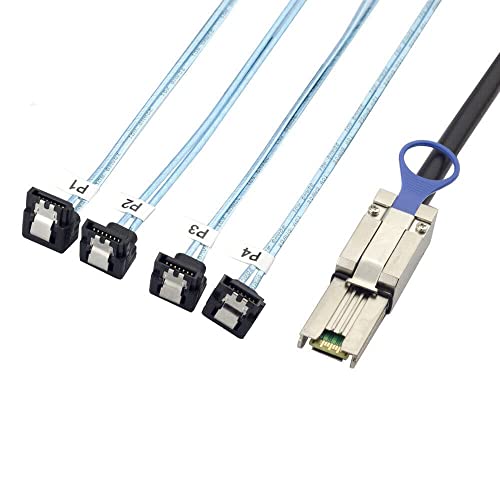 Image of Allowish MINI SAS HD SFF-8088 26P to 4 Ports SATA 7P 90 Degree Server Hard Disk Cable (2m,Black)
