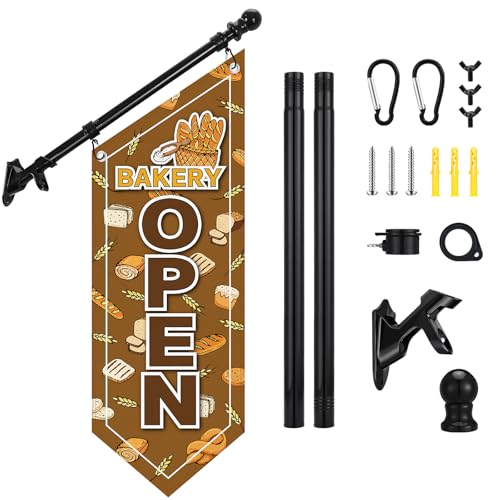 Jetec Bakery Open Flags Double Sided Bakery Feather Flag Sign Outside 36 x 12 Inches Commercial Banner with Pole Kit and Bracket for Business Baking Shop Outdoor Advertising