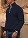 TRFIC Mens Quarter Zip Sweaters Men Quilted Sweatshirt Pullover Knit Long Sleeve Mock Neck Sweatshirt Navy