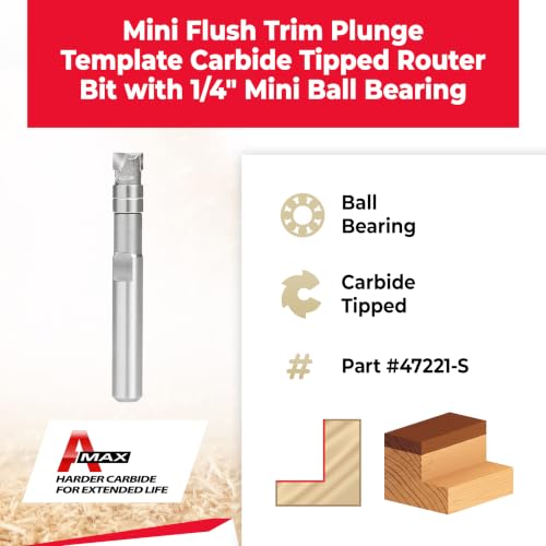 Image of Amana Tool 47221-SFlush Trim Plunge Template1 /4 D x 1 /8 CH x 1 /4 Inch SHKCarbide Tipped Router Bit with Mini 1 /4 D Upper BB