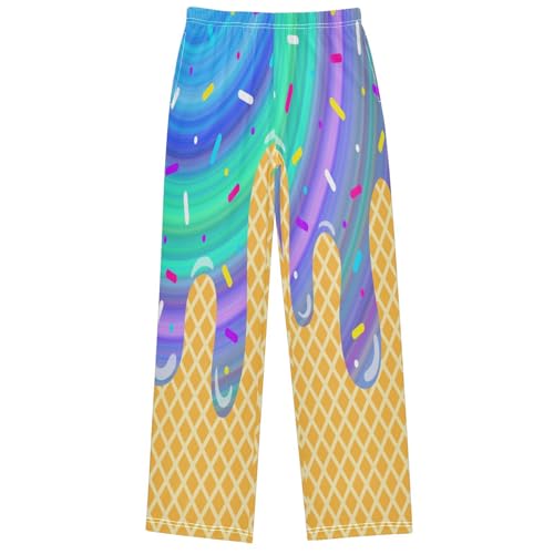 Boy's Pants Purple Ice Cream Circle Jogger Pants Elastic Waist Long Bottoms Trousers with Pockets 6-14 Years