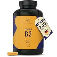 Vitamin B2 Riboflavin - Hochdosiert: 250mg Riboflavin - 240 Kapseln (Big Pack) - Unterstützt Energiestoffwechsel, Haut und Nerven - Laborgeprüft - Vegan & Deutsche Produktion - TRUE NATURE