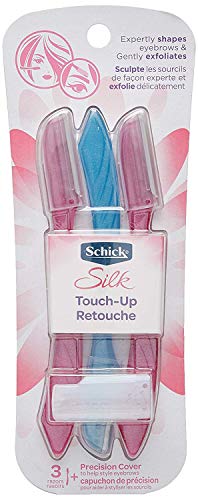 Silk Touch-Up Multipurpose Exfoliating Dermaplaning Tool, Eyebrow Razor, and Facial Razor with Precision Cover, 3 Count (2 Pack)