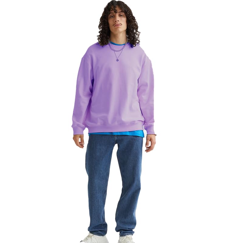 Image of DROBE Cotton Blend Round Neck Solid Sweatshirt for Men