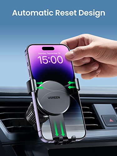 Image of UGREEN Car Phone Holder Air Vent Universal Gravity Mount Cradle, Compatible with iPhone 16 Pro Max, Galaxy S25 Ultra, and More 5.8-7.2'' Phones, Black