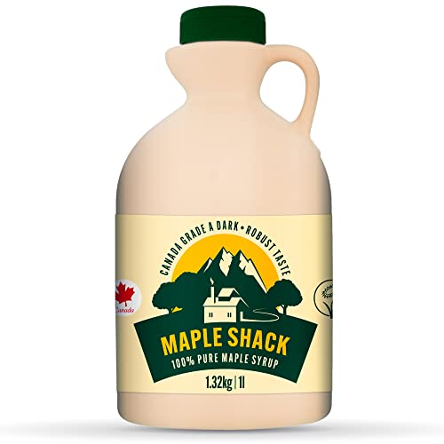 Maple Shack 100% Pure Canadian Maple Syrup 1l - Grade A Dark Maple Syrup with Caramel Taste - Ideal for Pancakes Waffles and Baking - 1.32kg
