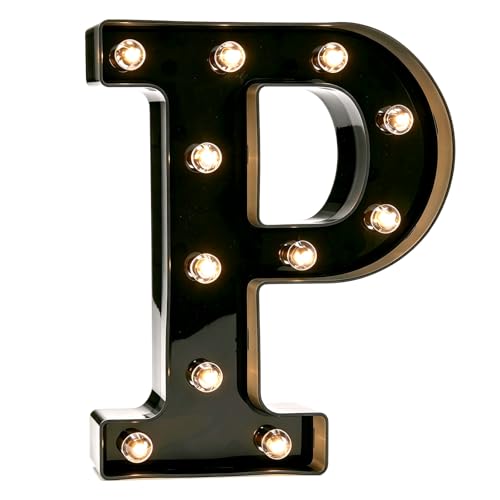 Image of Pooqla Black Light Up Letter P, Marquee Letters Black Room Decor | LED Lighted Letters Birthday Party Decorations, Gifts for Boys Men Christmas Anniversary Night Light Home Bar Room Decoration
