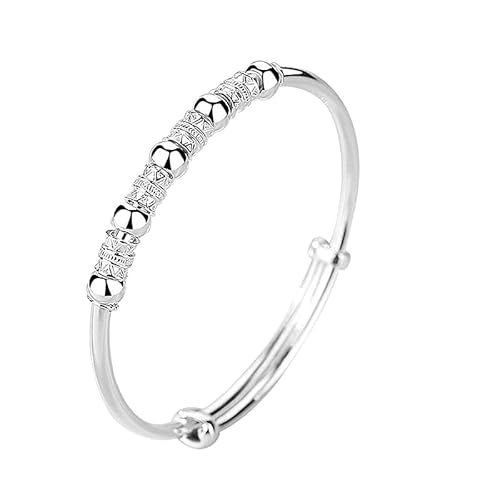 QGSIWEI Pulseira de prata de lei 925 com contas giratórias, para mulheres e meninas, para ansiedade livremente, ferramentas abertas, ajustáveis, inspirações, presente de joalharia, Aço inoxidável,