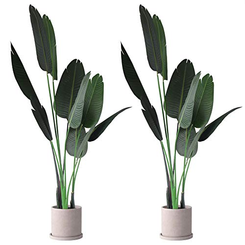 Fit Choice 5.3 Ft Premium Artificial Travelers Palm Tree, 3.3 Ft Fiddle Leaf Fig Artificial Trees, Deluxe 3.7 Ft Bird of Paradise Artificial Plant (Traveler Palm, 2)